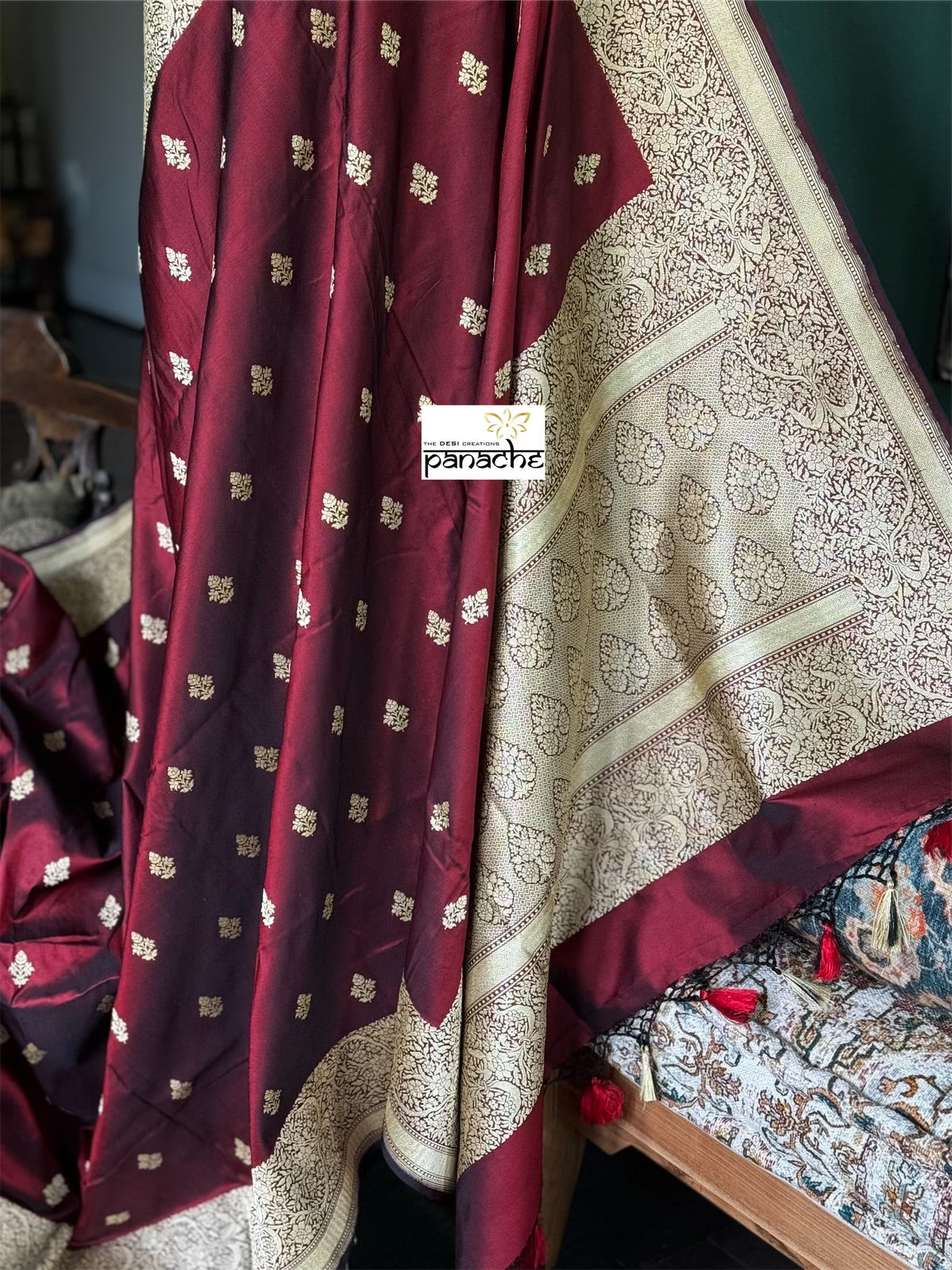 Pure Silk Katan Banarasi- Maroon Kadhua