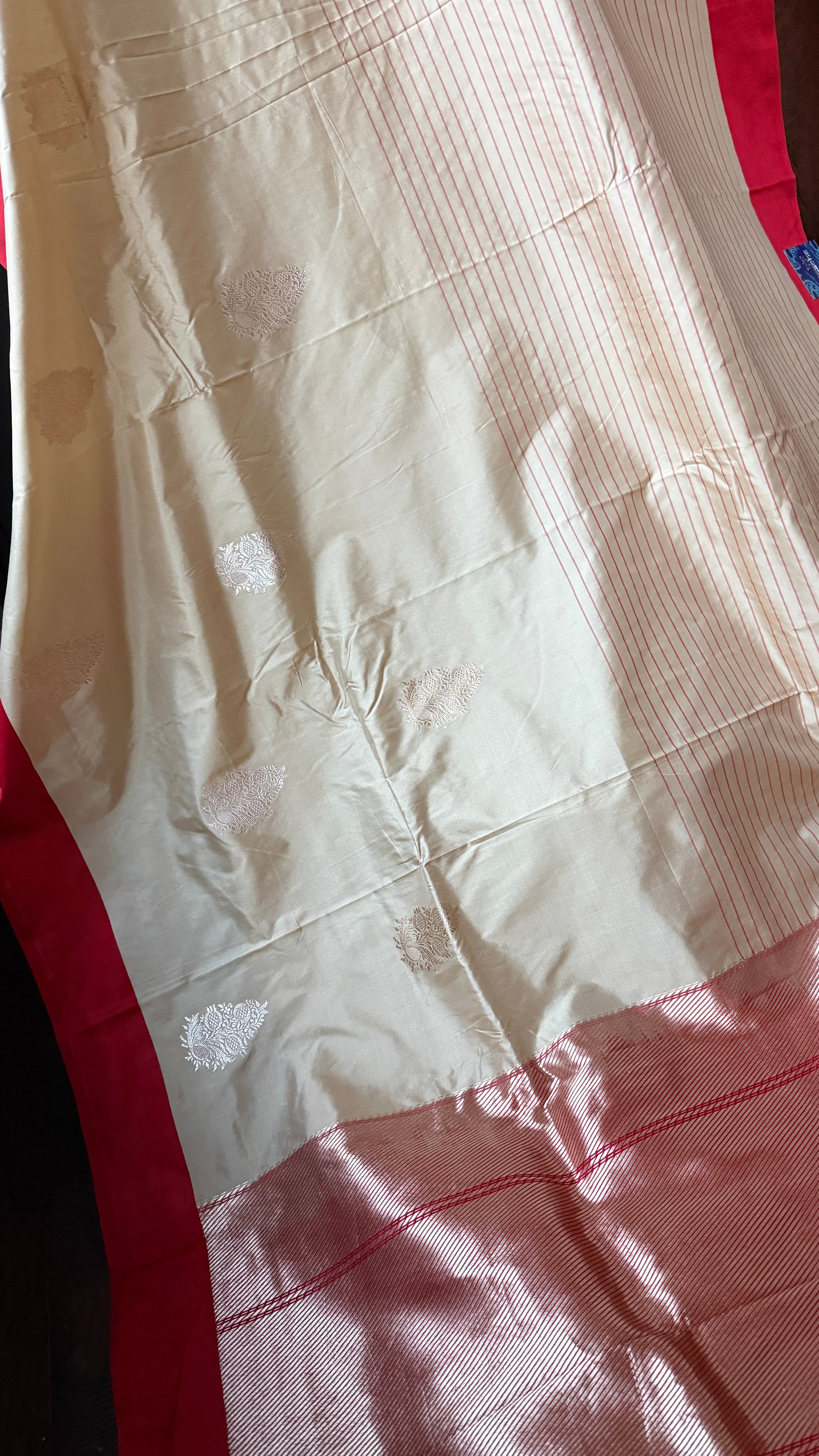 Pure Silk Katan Banarasi- Beige Tan Red Kadhua