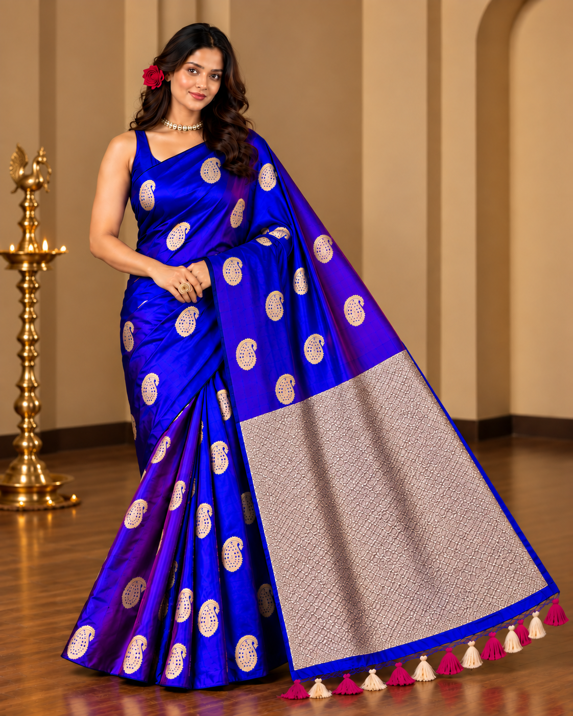 Pure Silk Mashru Borderless Banarasi- Blue Purple Dual Tone