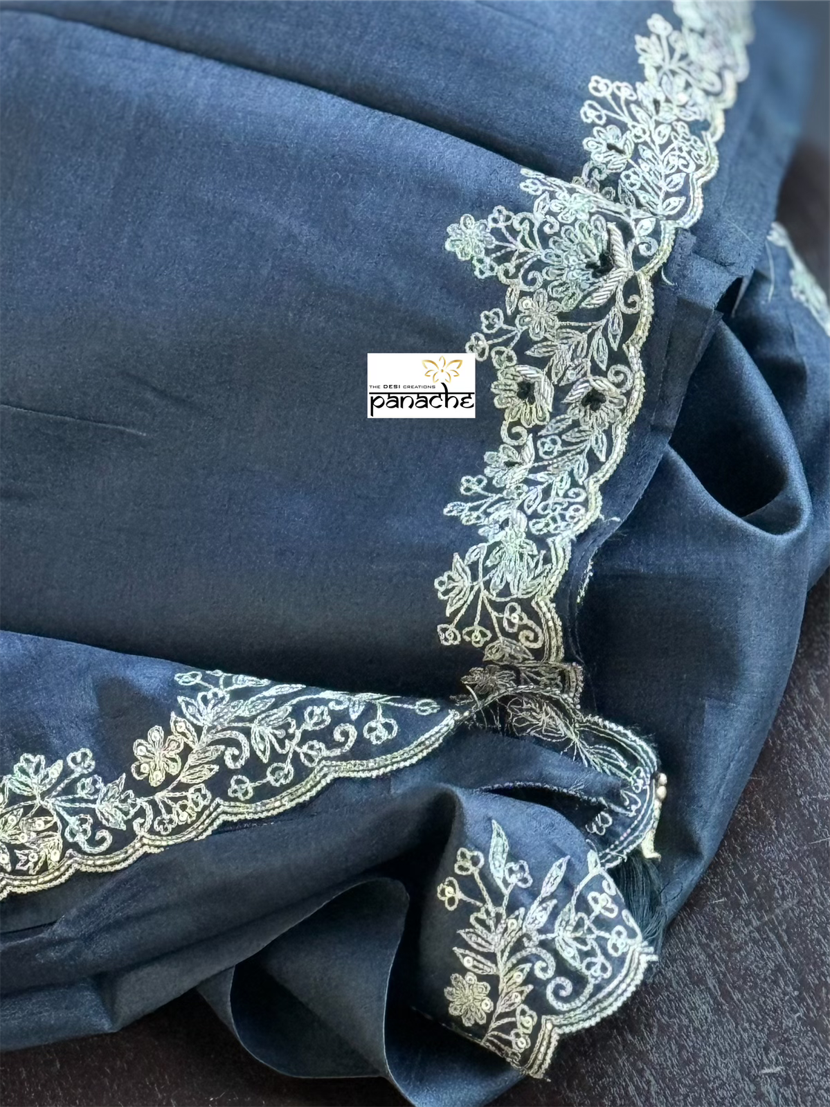 Designer Tussar Silk - Black Hand Embroidered