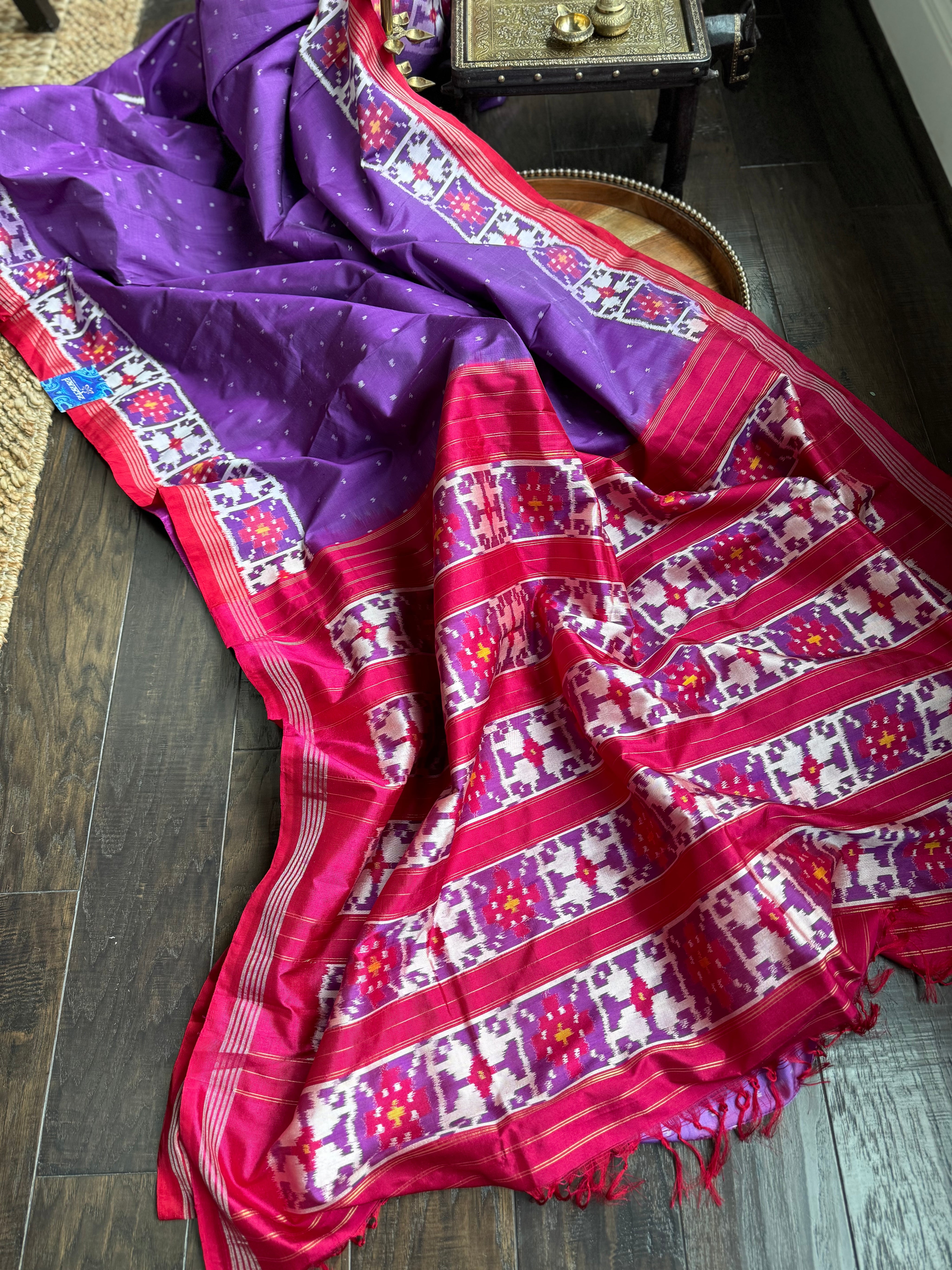 Pure Silk Ikat - Purple Red Pink Pochampally