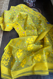 Dhakai Jamdani  - Greenish Yellow Resham  Woven