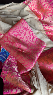 Pure Iktara Malmal Cotton by Silk Banarasi - Beige Pink Orange Kadhua