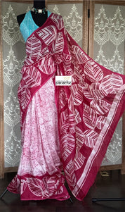 Bafta Tussar Hand Batik - Raspberry Color