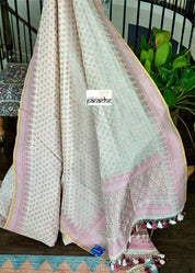 Kora Cotton Banarasi - Vintage White Pink