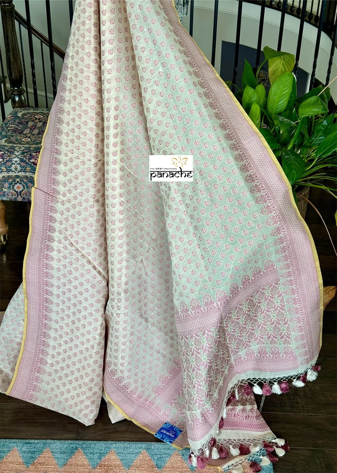 Kora Cotton Banarasi - Vintage White Pink