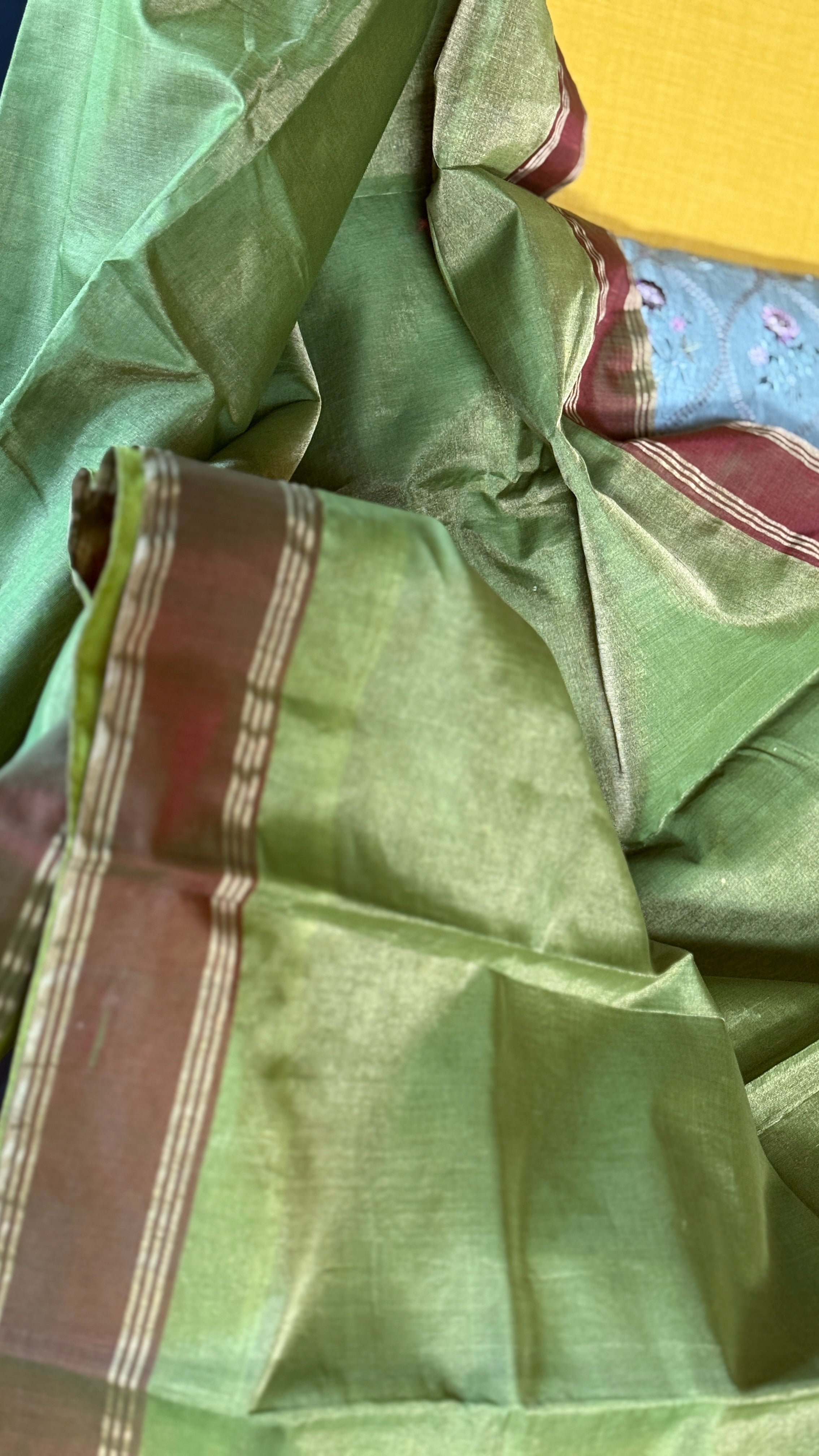 Chanderi Silk Cotton Tissue - Henna Green Woven