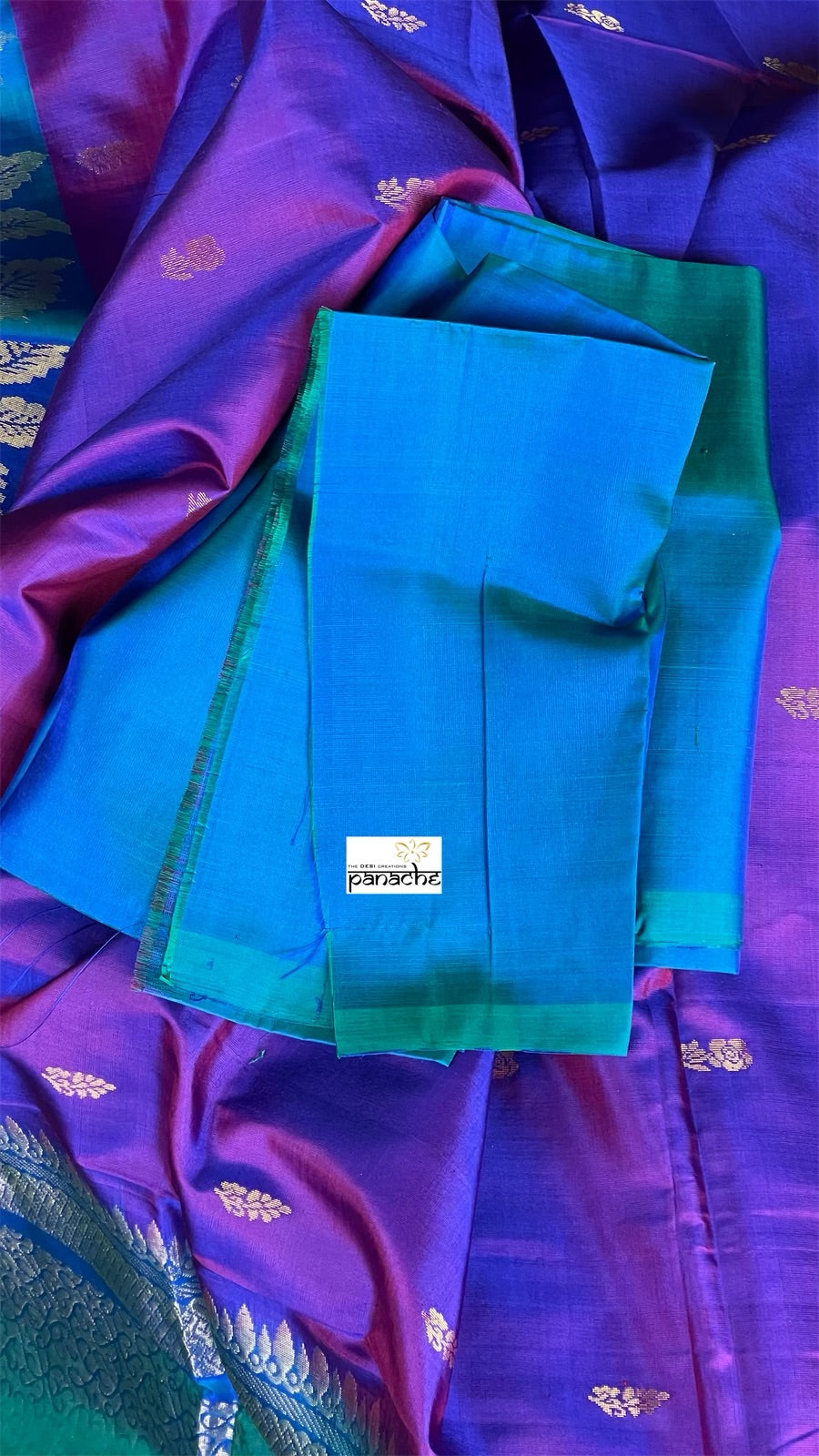 Pure Silk Kanjivaram - Purple Firozi Blue