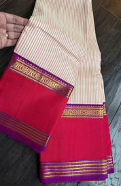 Pure Silk Kanjivaram - Cream Purple Magenta 2g Pure Zari