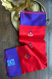 Pure Chanderi Pattu Silk Mashru - Red Meenakari