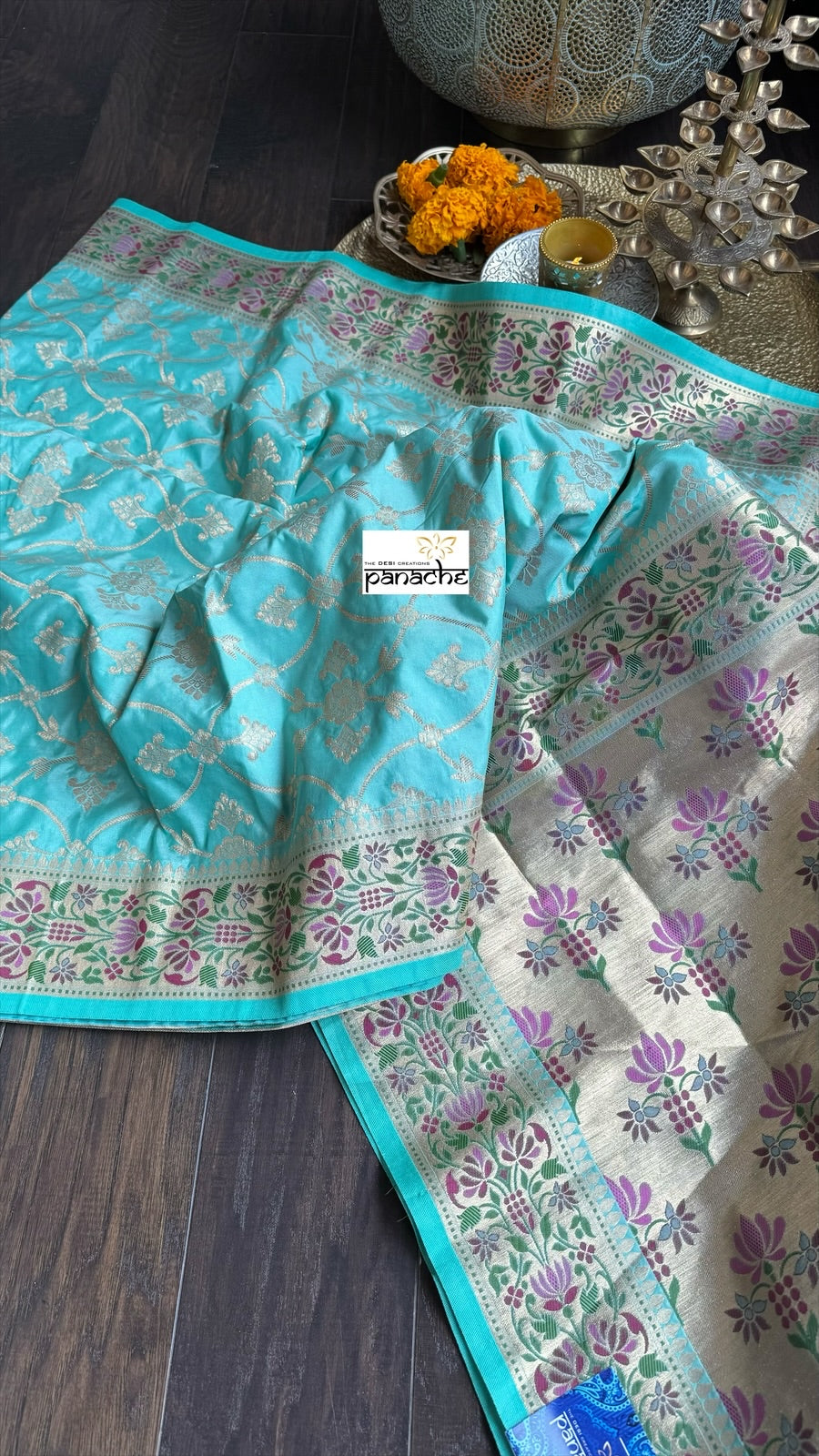 Soft Silk Banarasi - Aqua Green Tilfi Woven