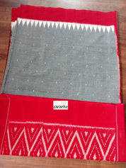 Pure Cotton Ikat - Grey Red Pochampolly