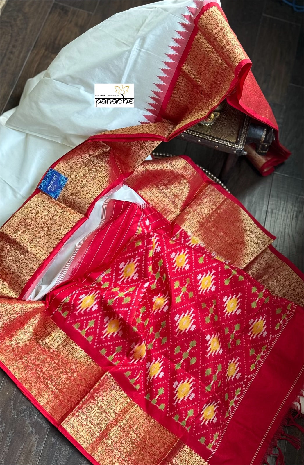 Pure Silk Kanjivaram Ikat -  White Red Pochampally