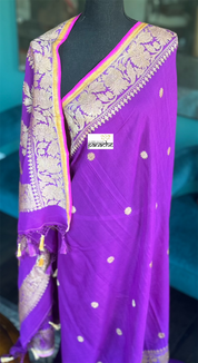 Georgette Banarasi - Purple Golden Zari