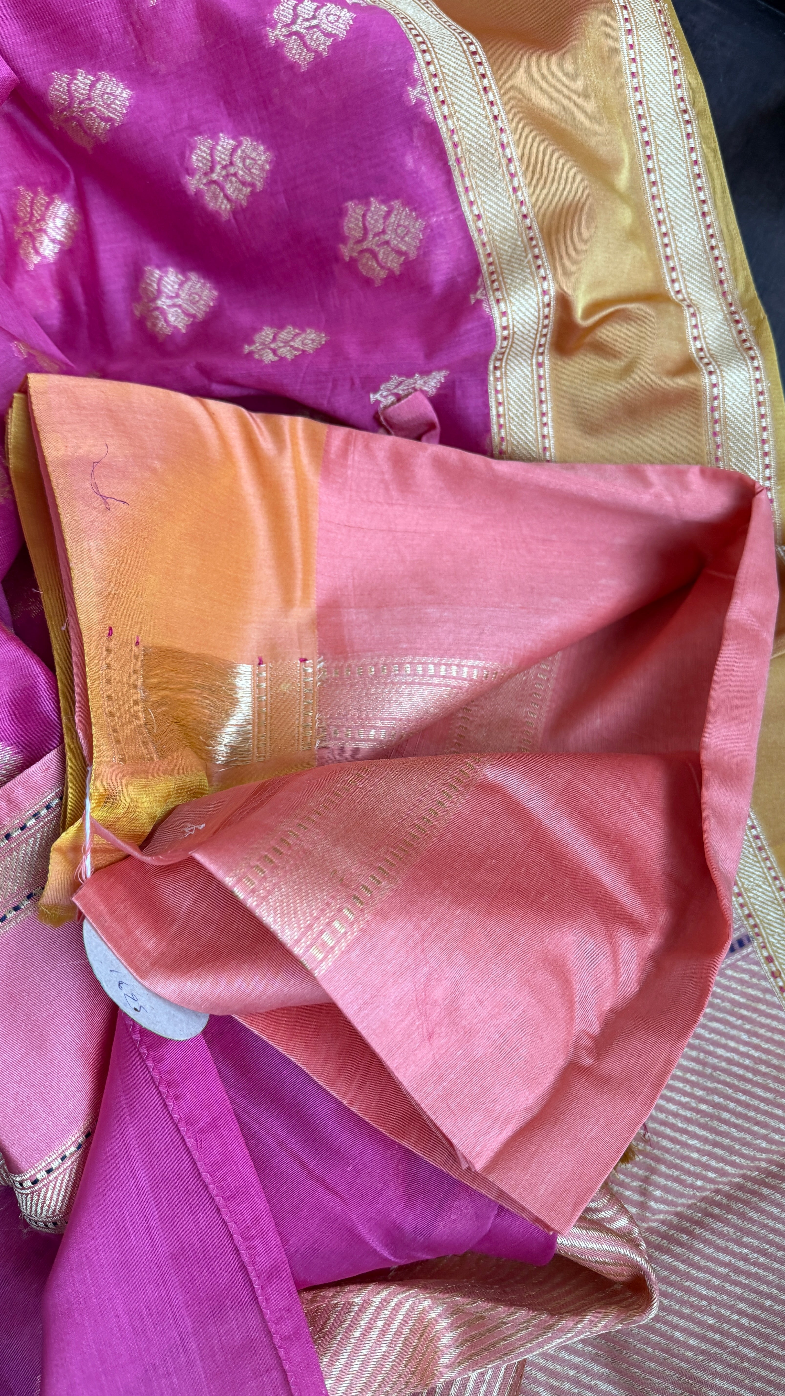 Pure Cotton Banarasi Satin border - Pink Ganga Yamuna Woven