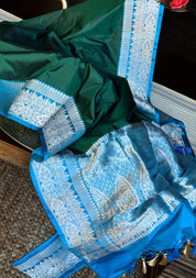 Pure Silk Katan Banarasi- Green Blue Kadhua