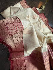 Pure Tussar Silk Banarasi - Beige Maroon
