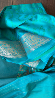 Soft Silk Banaras Saree - Firozi