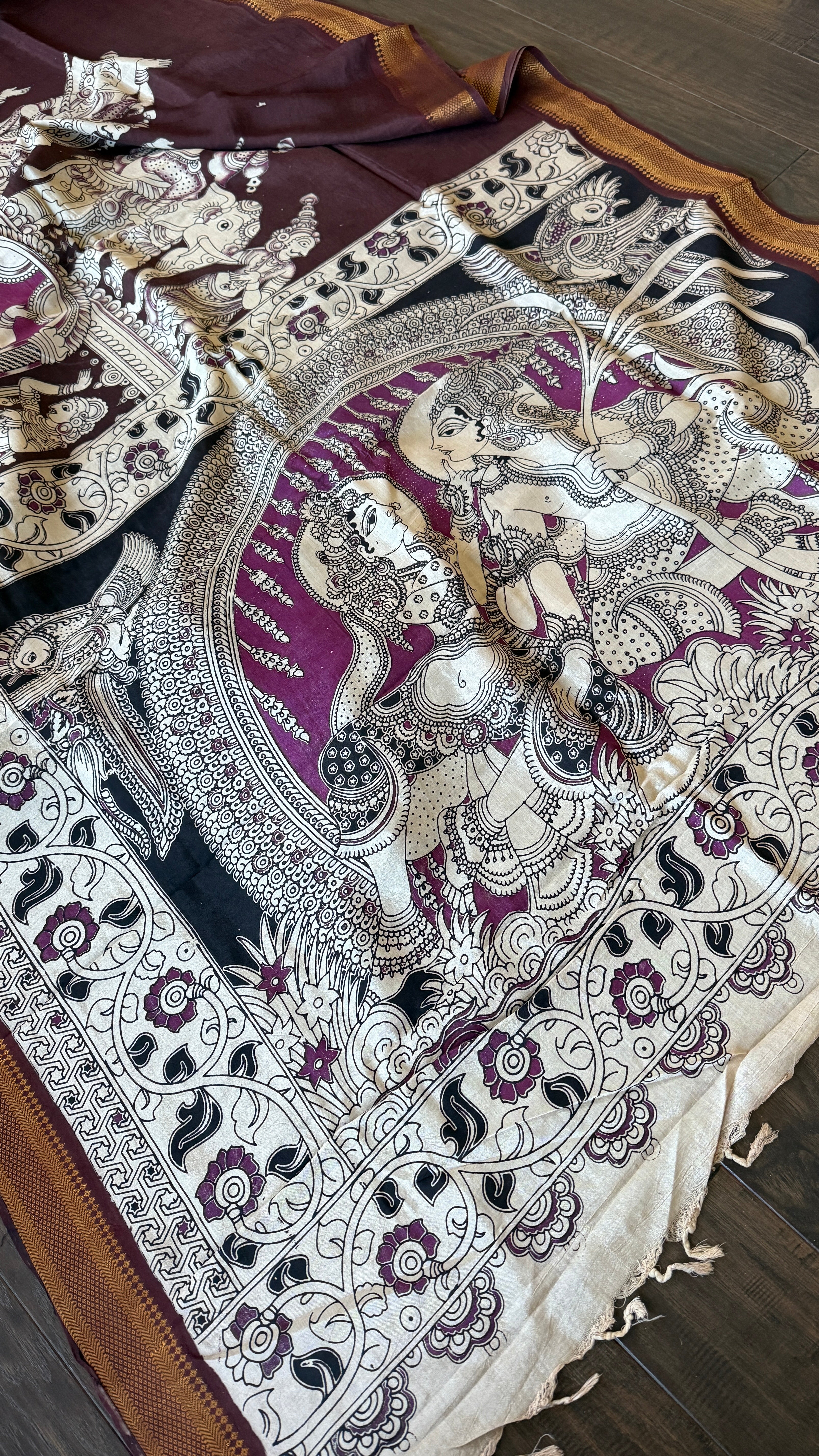 Chinori Silk Kalamkari  - Chocolate Brown