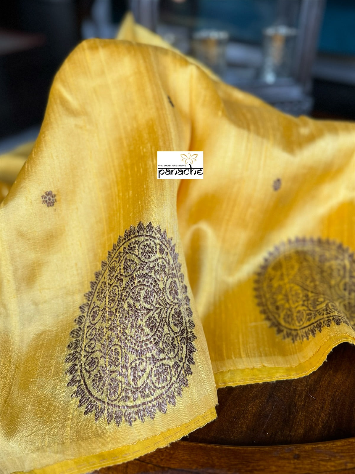 Pure Tussar Silk Banarasi - Yellow Kadwa