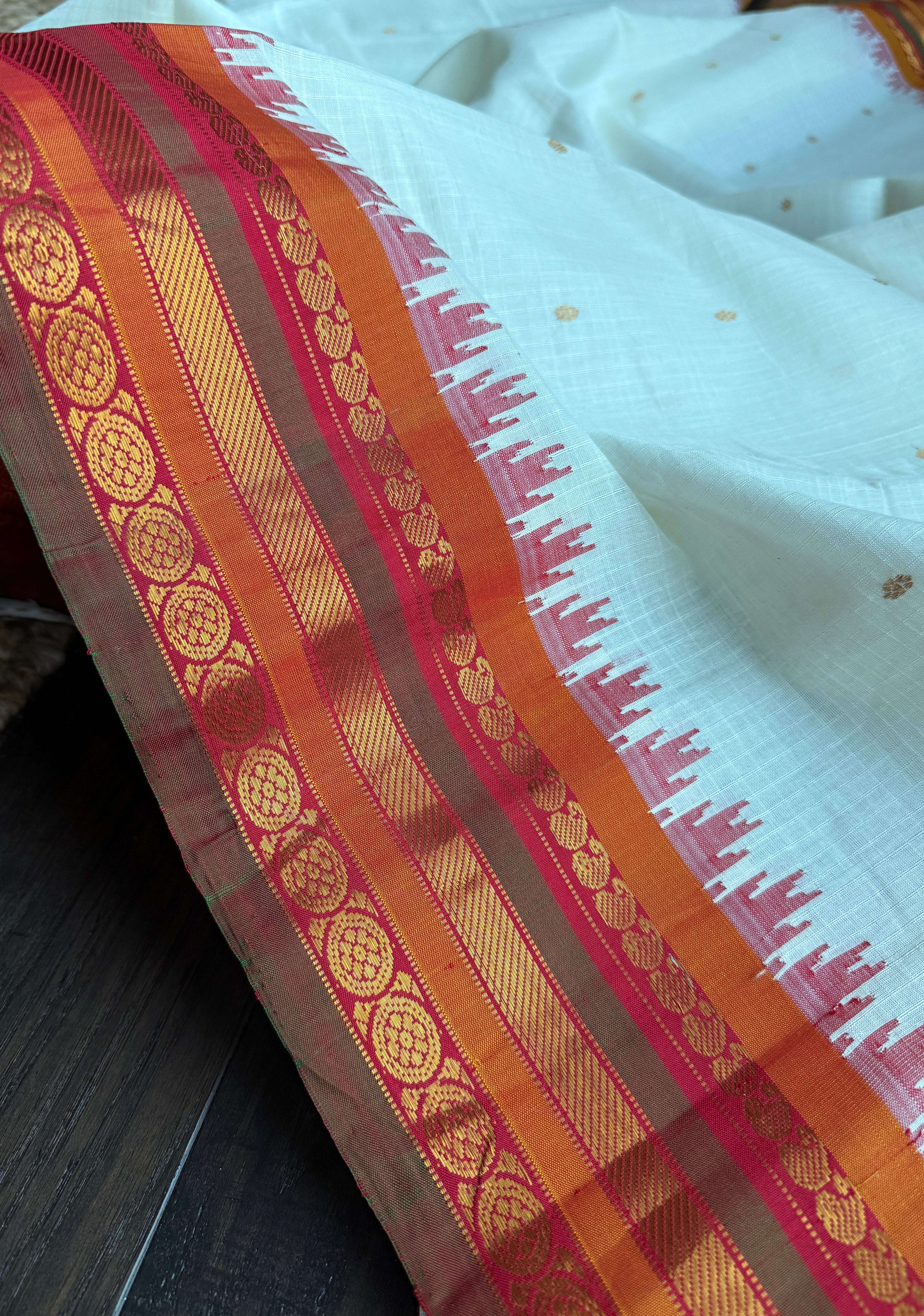 Pure SICO Kuttu Gadwal - Off White Orange Red