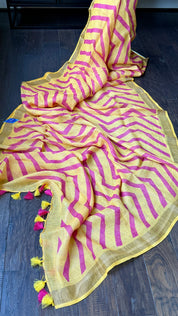 Linen Digital Print - Yellow Pink Chevron