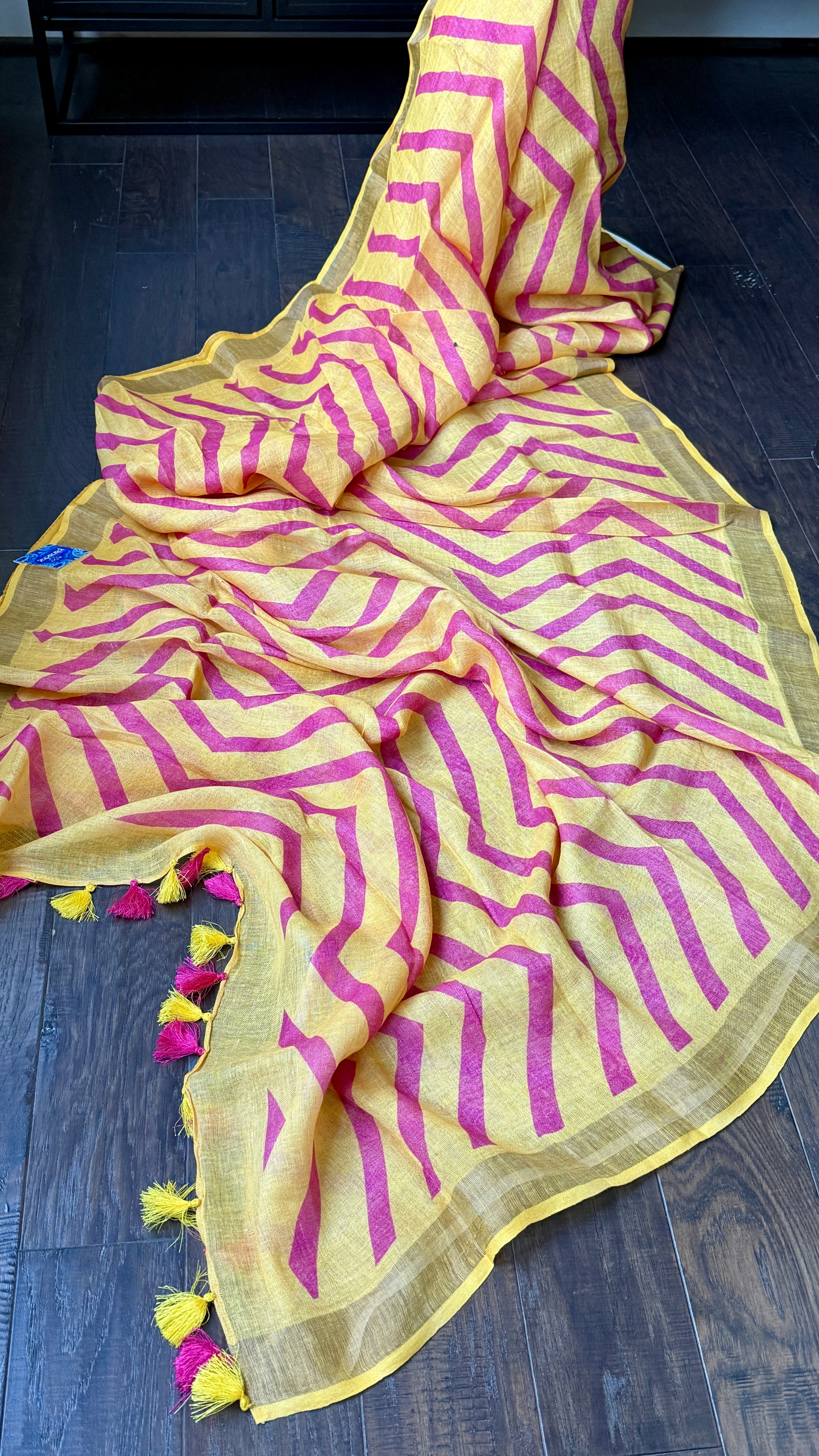 Linen Digital Print - Yellow Pink Chevron