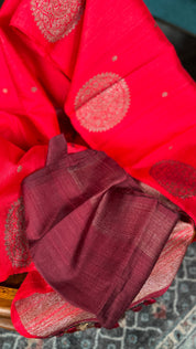 Pure Tussar Silk Banarasi - Red Kadwa