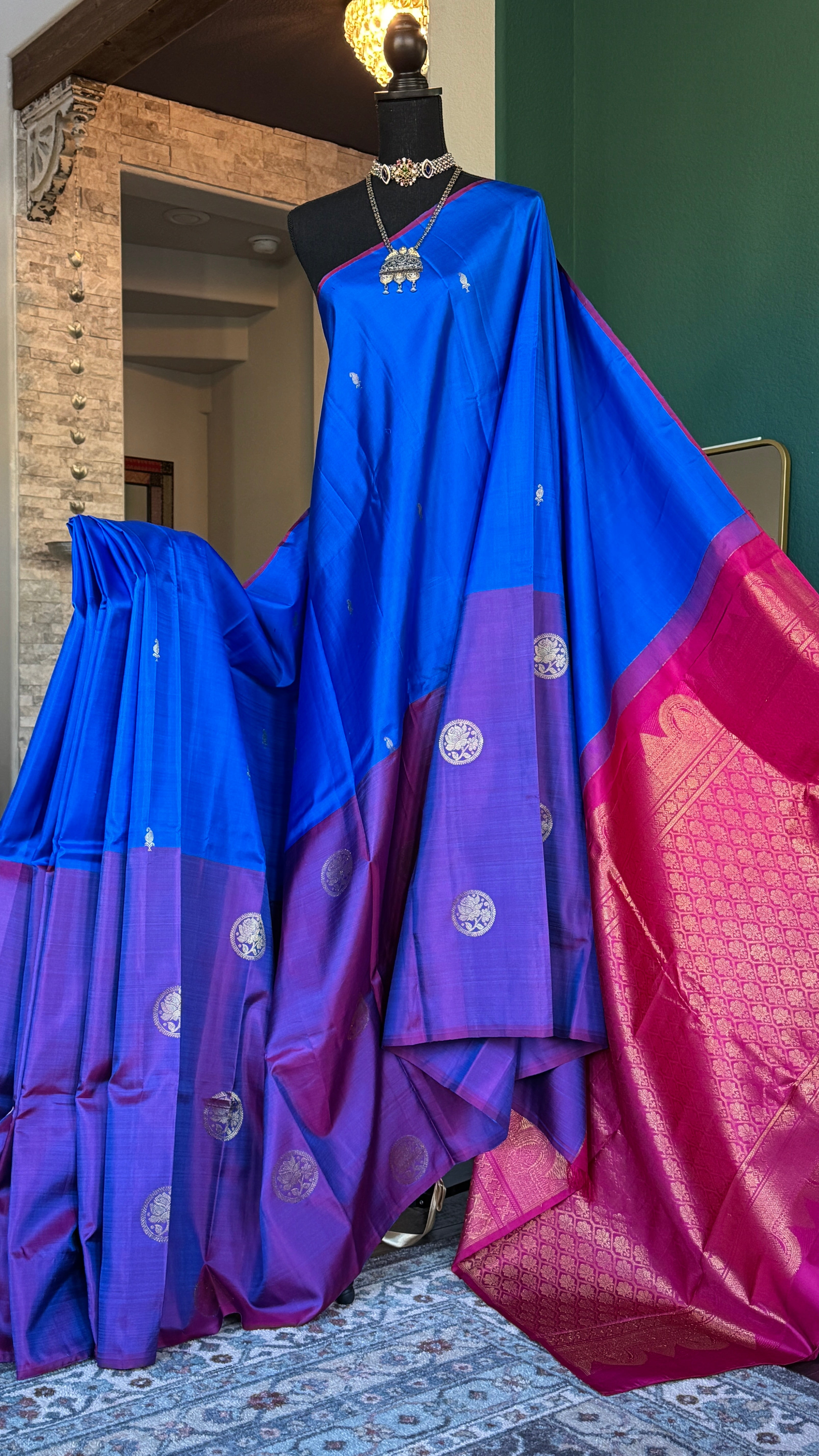 Pure Silk Kanjivaram - Royal Blue Purple Magenta