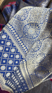 Pure Silk Brocade Banarasi- Navy Blue
