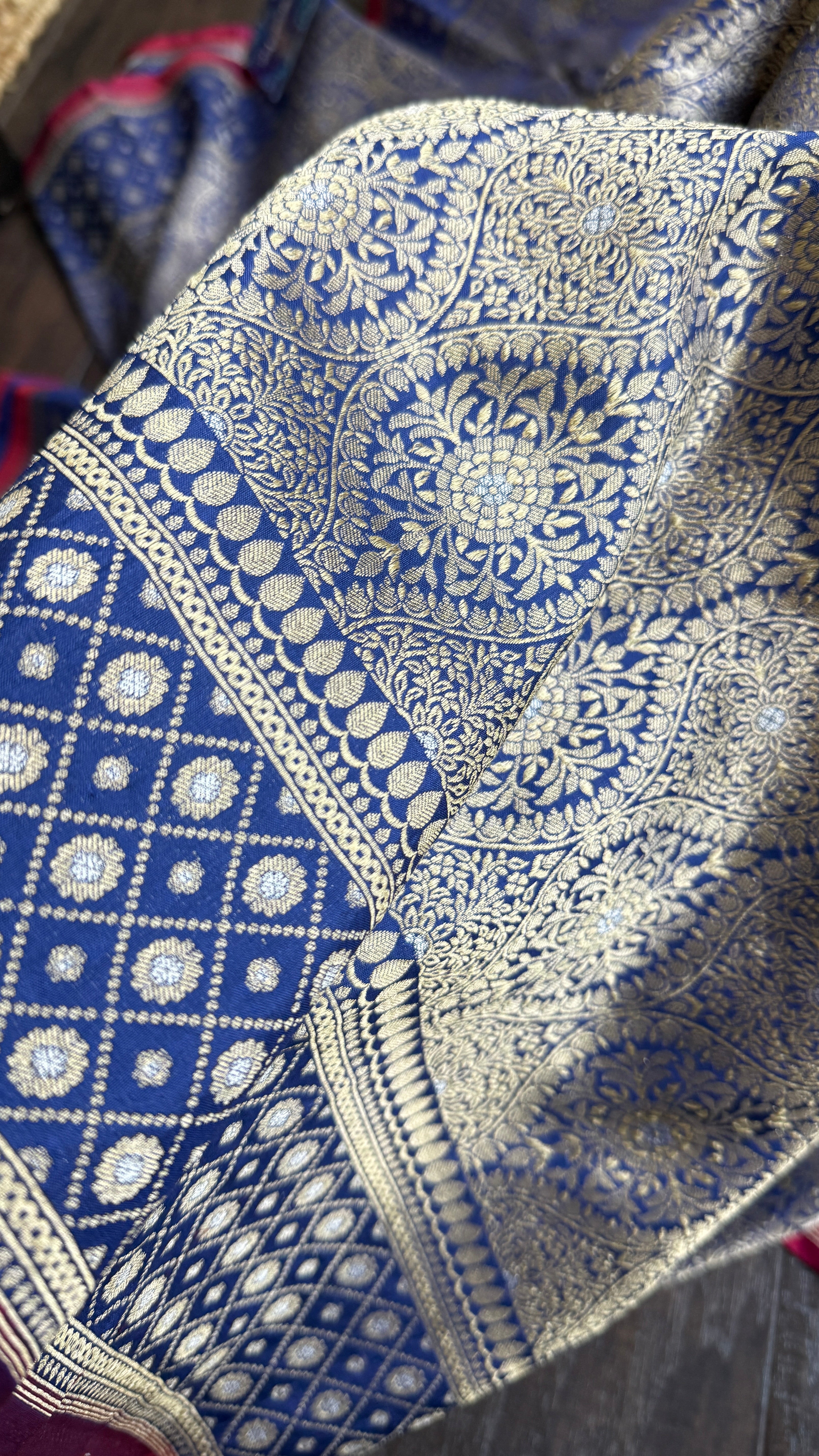 Pure Silk Brocade Banarasi- Navy Blue