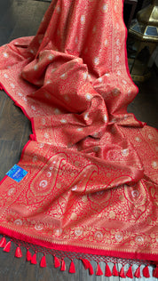 Soft Silk Brocade Banarasi - Red Sona Rupa Zari