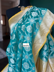 Khaddi Georgette Banarasi - Sea Green Yellow