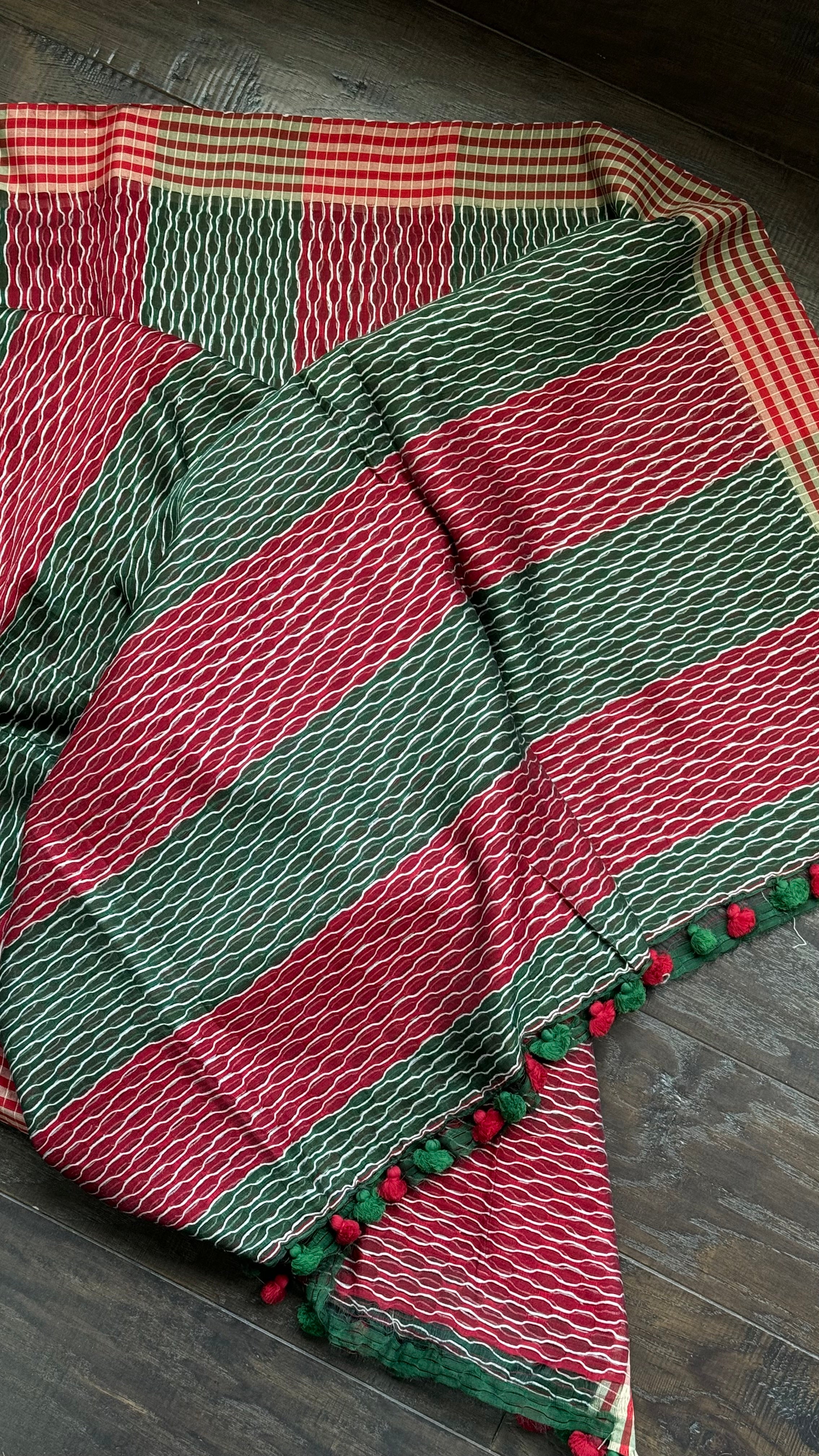 Cotton Silk - Green Red