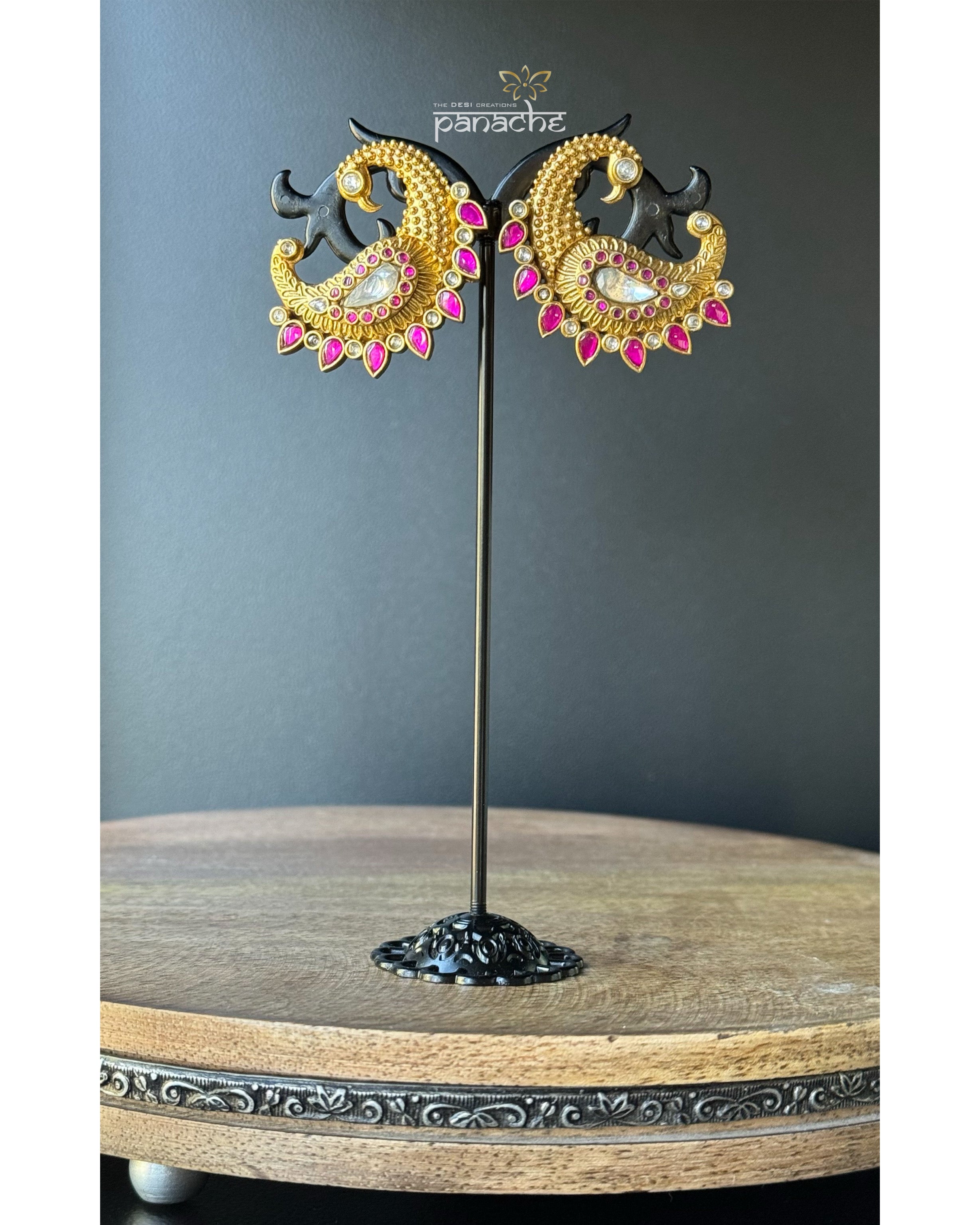 Earring 925 Silver- Kundan Stud Peacock
