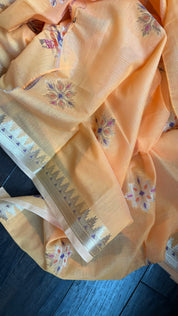 Cotton Silk Kanjivaram - Orange Meenakari