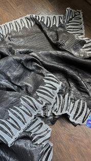 Designer Crushed Tissue Silk - Slate Black Appliqué Embroidered