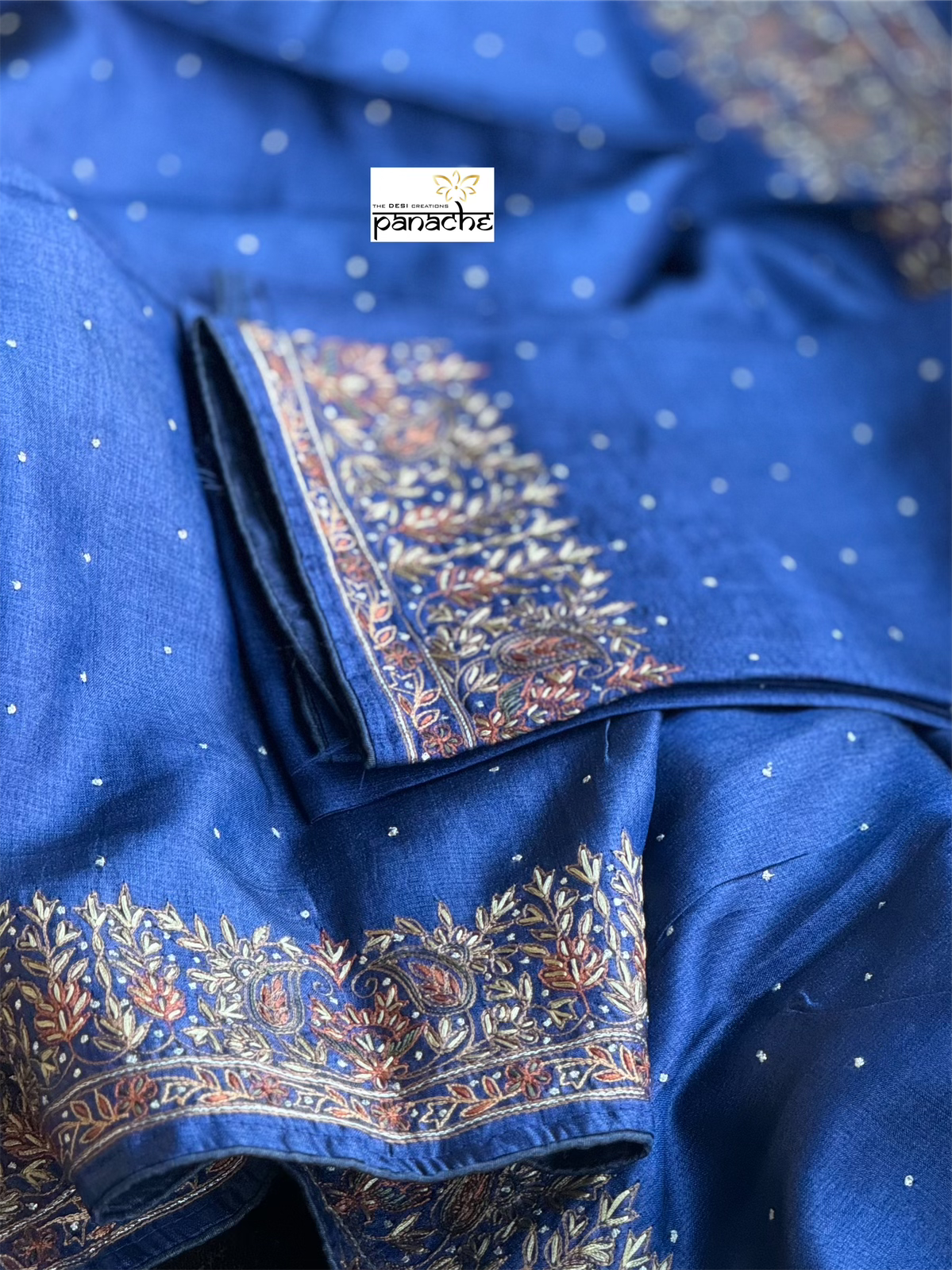 Designer Tussar Silk - Blue Sozni Hand Embroidered