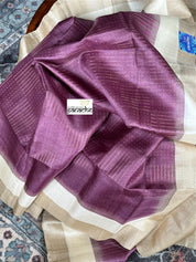 Pure Tussar Silk Woven - Wine Cream