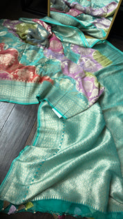 Khaddi Georgette Banarasi - Sea Green Multi color Rangkat