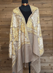 Kashmiri Woven Stole - Gray Yellow