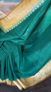 Tussar Georgette Banarasi- Navy Blue Ochre Yellow