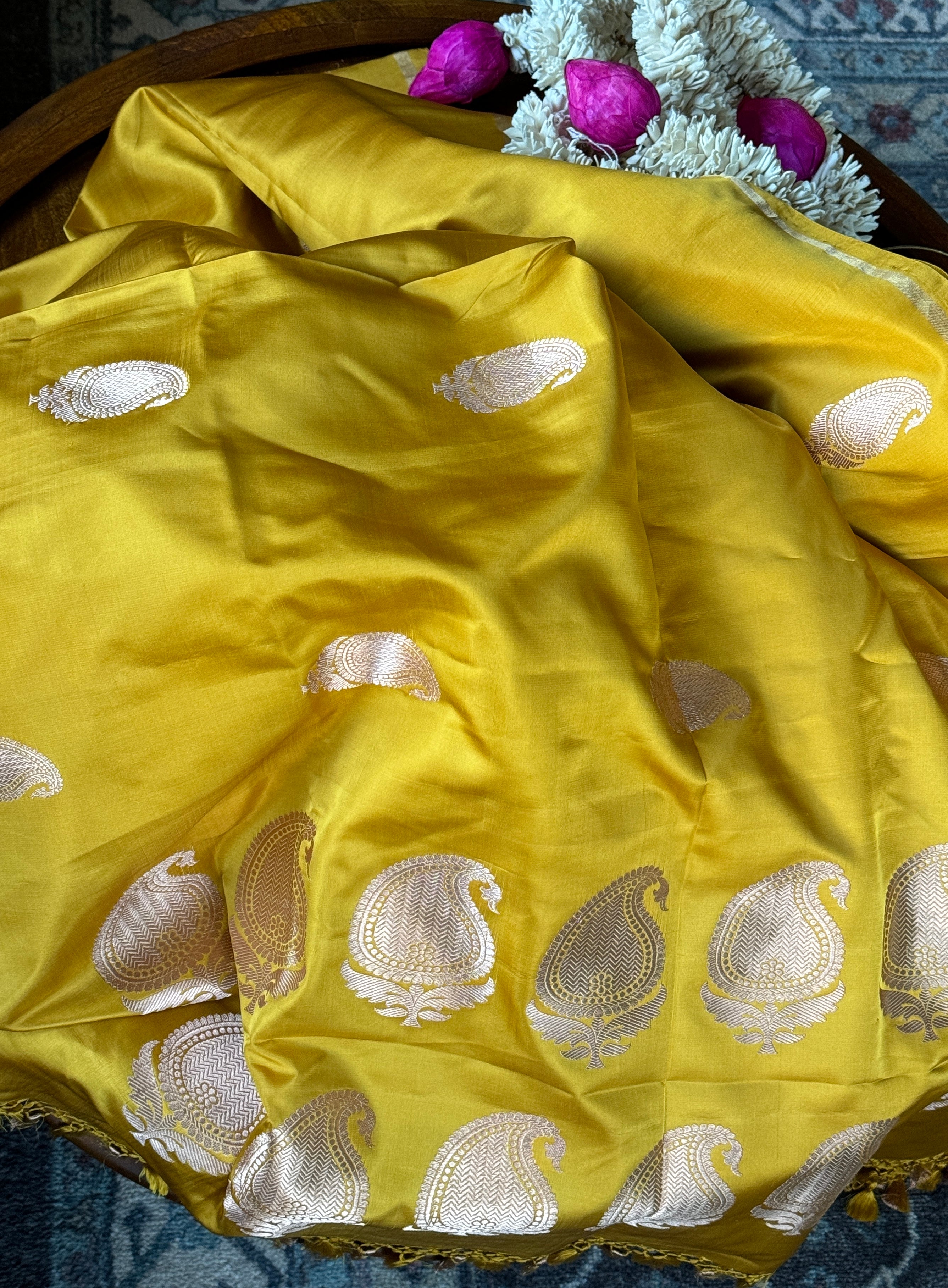 Pure Silk Mashru Banarasi- Ochre Yellow