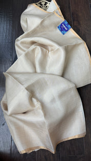 Pure Tussar Silk - Beige Golden Zari Checks