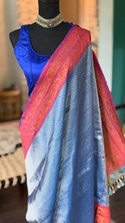 Pure Silk Brocade Banarasi - Blue Red