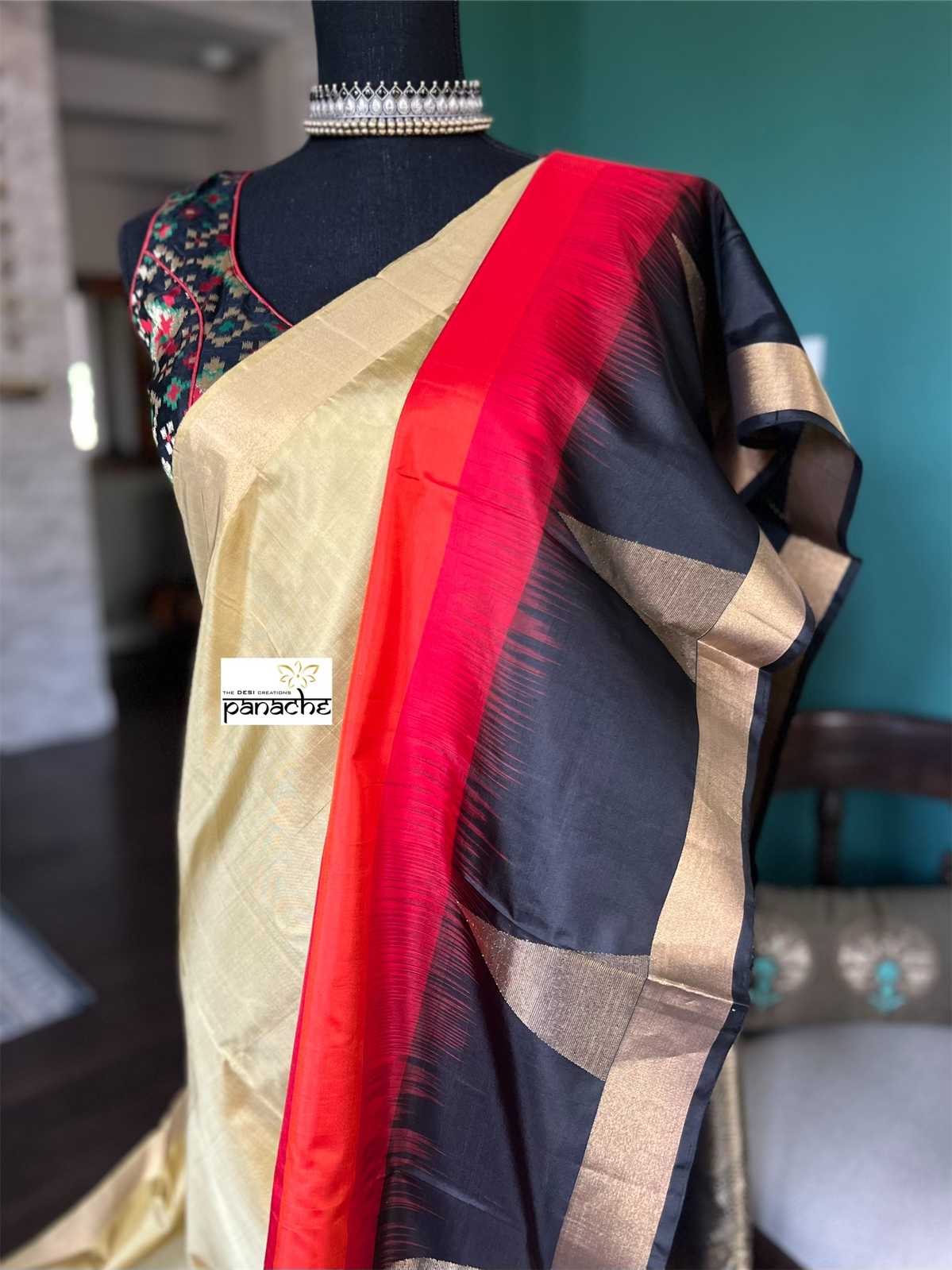 Pure Silk Kanjivaram - Ochre Golden Yellow Red Black