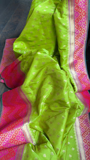 Soft Silk Banarasi - Lime Green Magenta Antique Golden Zari