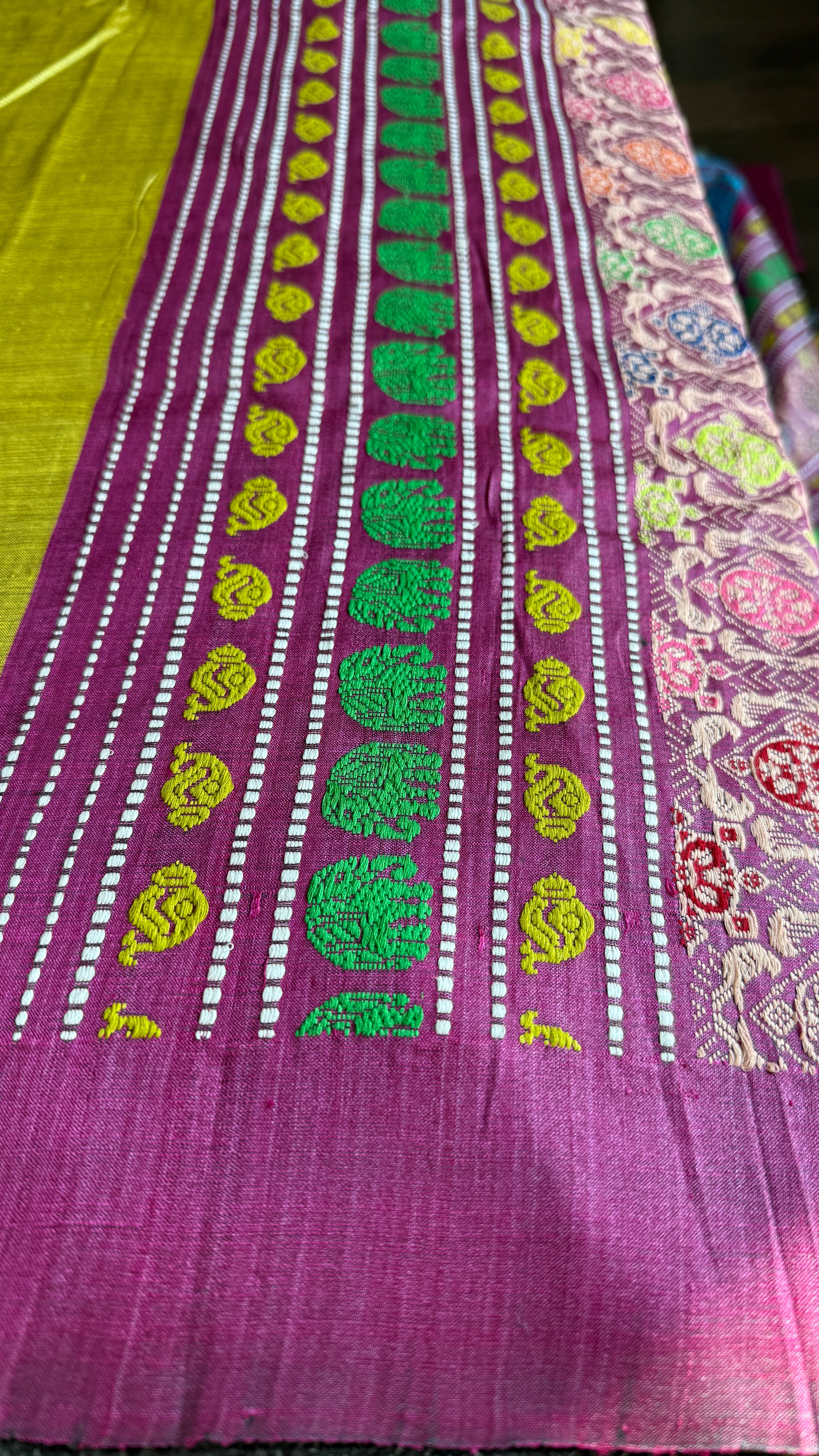Gopalpur Tussar Silk - Lime Green Yellow Jalla Pallu