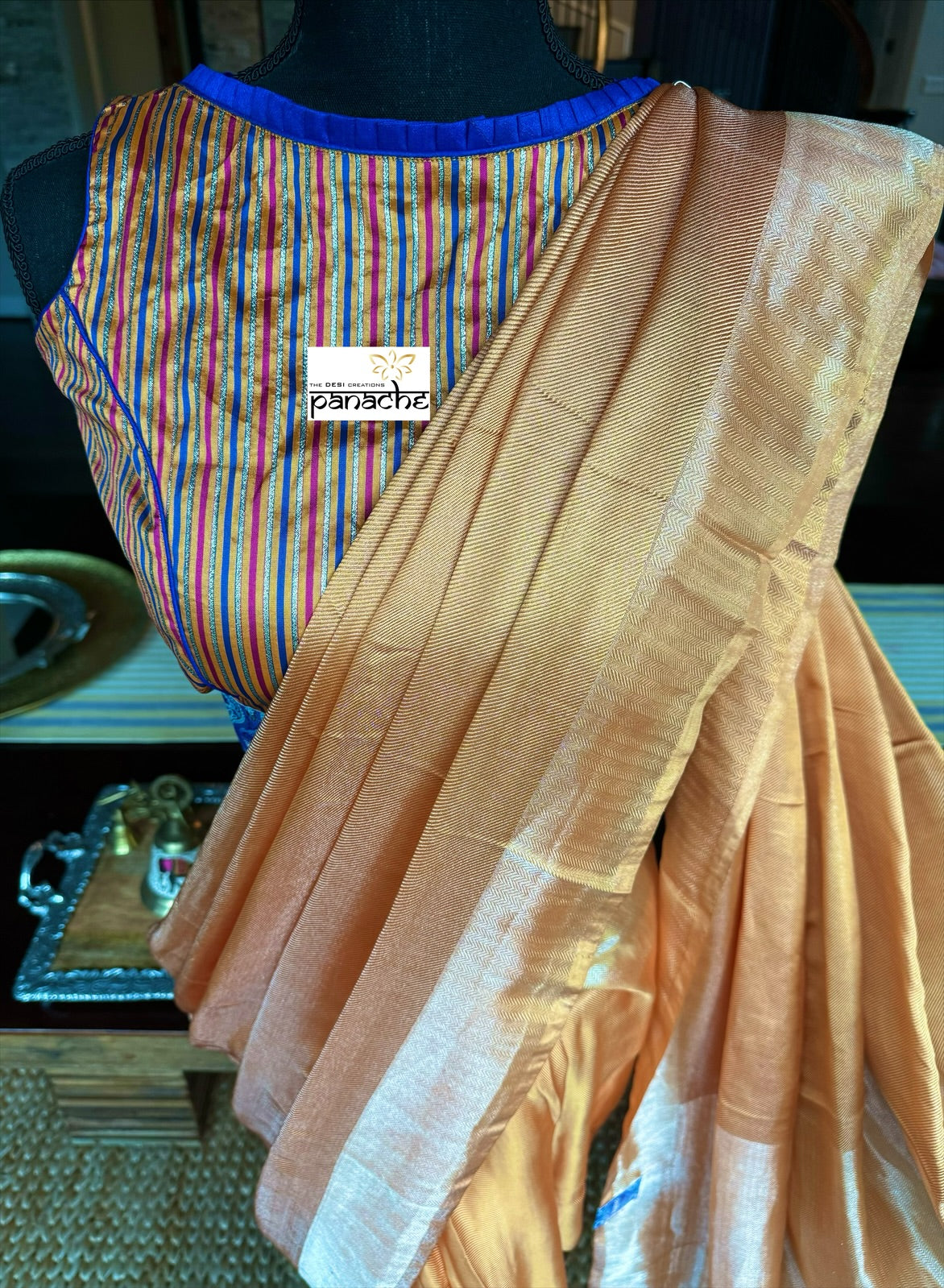 Tissue Katan Silk Banarasi - Metallic Tangerine