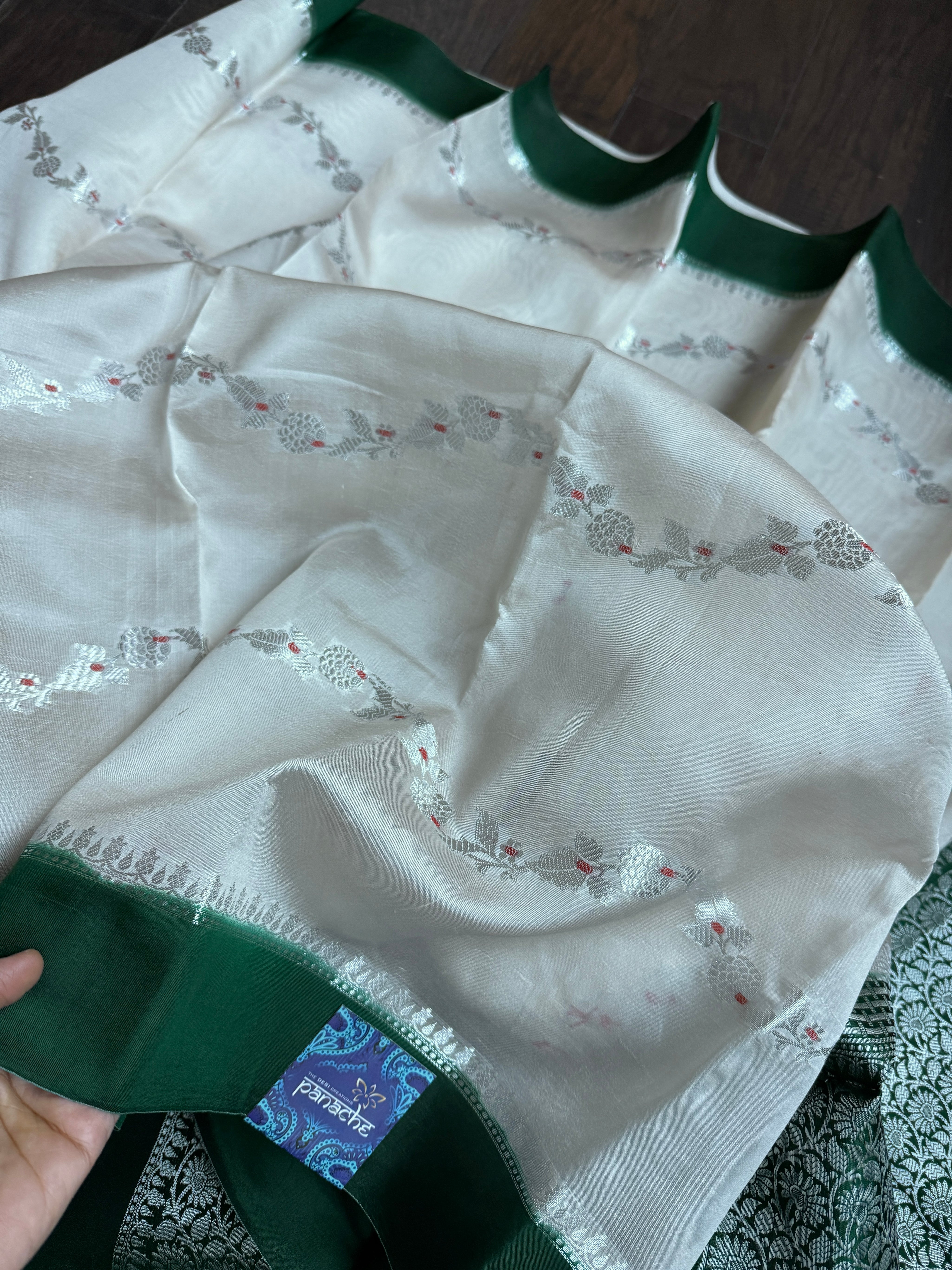 Chiniya Silk Leheriya Banarasi - Off White Green Woven